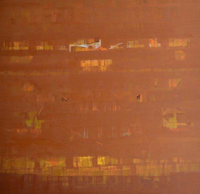 Abstract oil painting titled 'Search Of Eternity 28', 69x69 inches, by artist Raghu Neware on Canvas