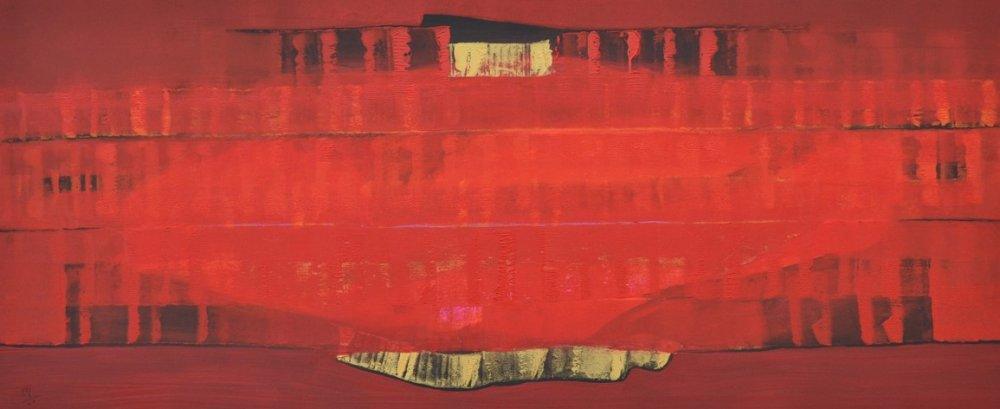 Abstract oil painting titled 'Search Of Eternity 4', 30x75 inches, by artist Raghu Neware on Canvas