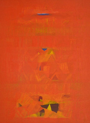 Search Of Eternity 56 (Crimson Horizon) by Raghu Neware, Original Oil Abstract Painting on Canvas, Medium Vertical Wall Art