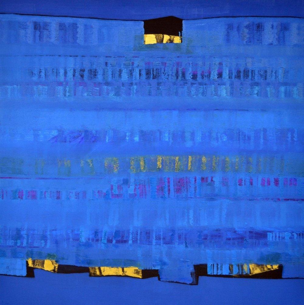 Abstract oil painting titled 'Search Of Eternity 6', 67x67 inches, by artist Raghu Neware on Canvas