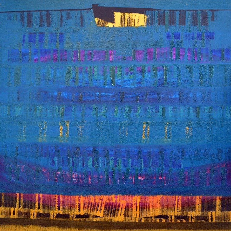 Abstract oil painting titled 'Search Of Eternity 8', 57x57 inches, by artist Raghu Neware on Canvas