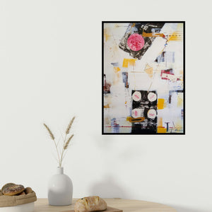 Shyamal Roy Chowdhury's 'Searching Peace 2 (Suspended Melodies)' painting visualized above a sofa in a contemporary room.