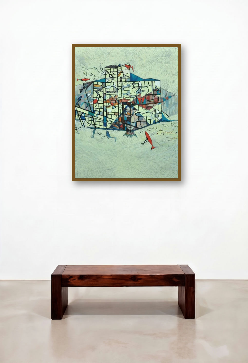 Seascape 2 (The Underwater Metropolis) by artist Dhananjay Takalikar displayed in a Eclectic Living Room