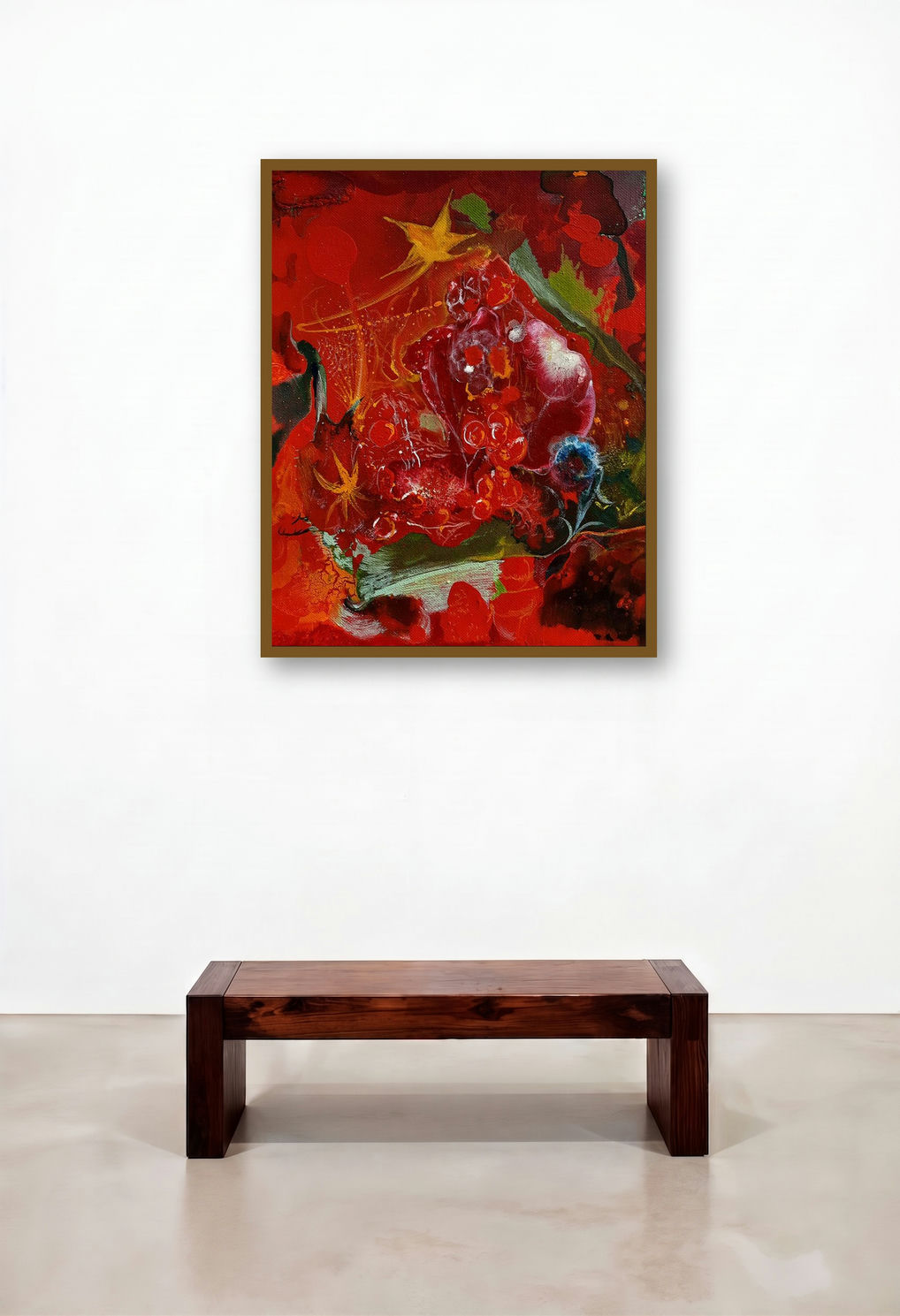 Season Flowers (Crimson Cosmos**) by artist Debabrata Hazra displayed in a Urban Loft Hallway