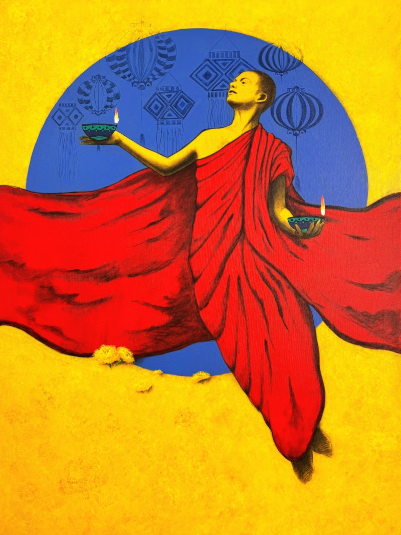 'Season Of Light 2' religious mixed-media painting by artist Yashpal Kamble, 48x36 inch, on canvas