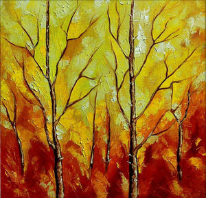 Season Olive (Ember Essence) by Bahadur Singh, Original Oil Nature Painting on Canvas, X-Small Square Wall Art