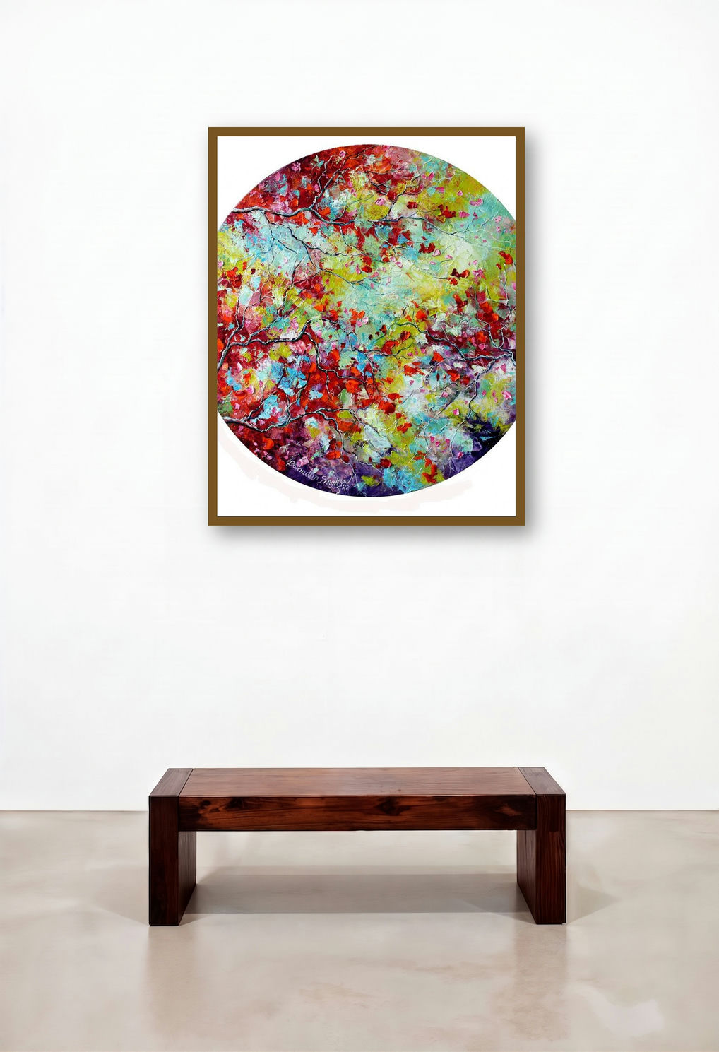 Seasons 2 (Nature's Tapestry**) by artist Bahadur Singh displayed in a Industrial Dining Room