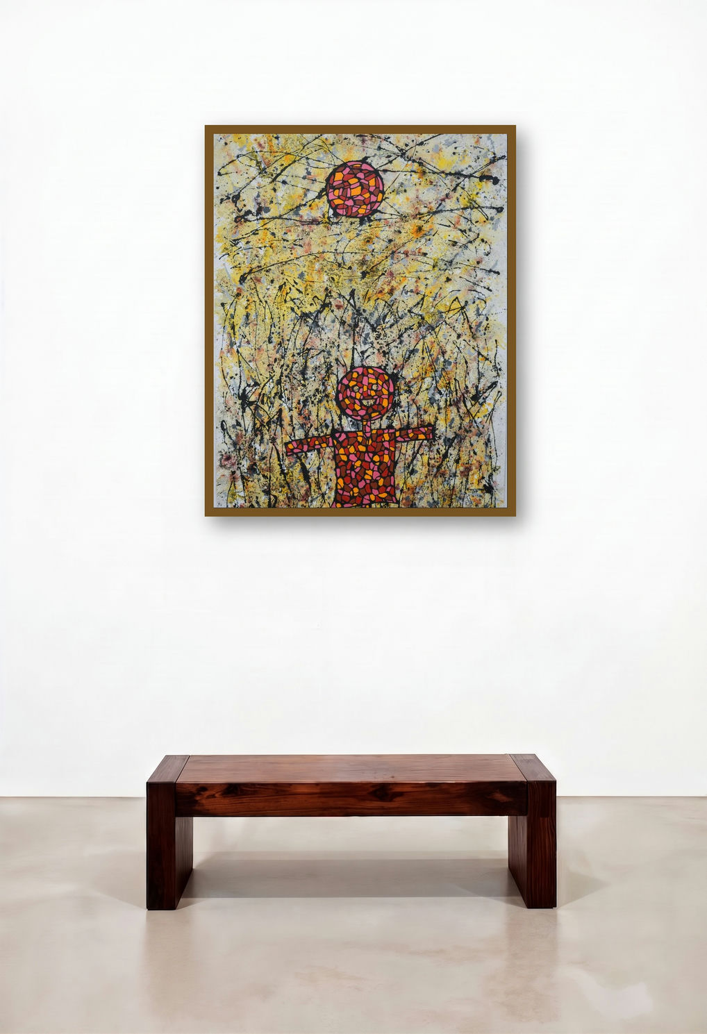 Security (Dancing in the Cosmos) by artist Bibekananda Santra displayed in a Mid-Century Modern Reception Area