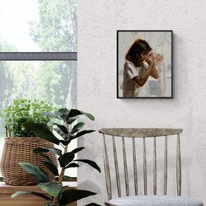 Abhijeet Patole's 'Self Conversation 4' Painting visualized above a sofa in a contemporary room