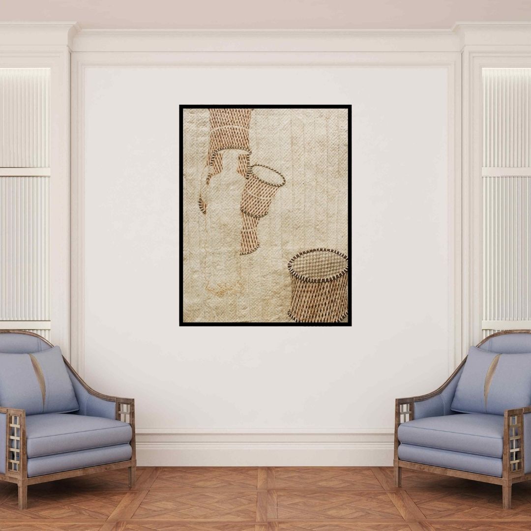 In-situ view of Intaz Ansari's 'Seller Woman (The Woven Self)' painting in a room