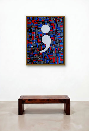 Semicolan (Pause and Continue) by artist Paresh More displayed in a Art Deco Study