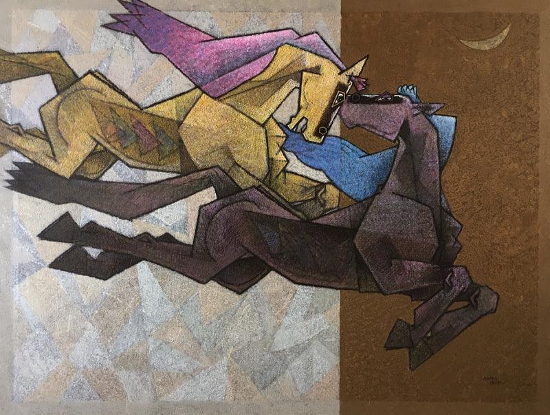 Animals acrylic painting titled 'Serendipity', 36x48 inches, by artist Dinkar Jadhav on Canvas