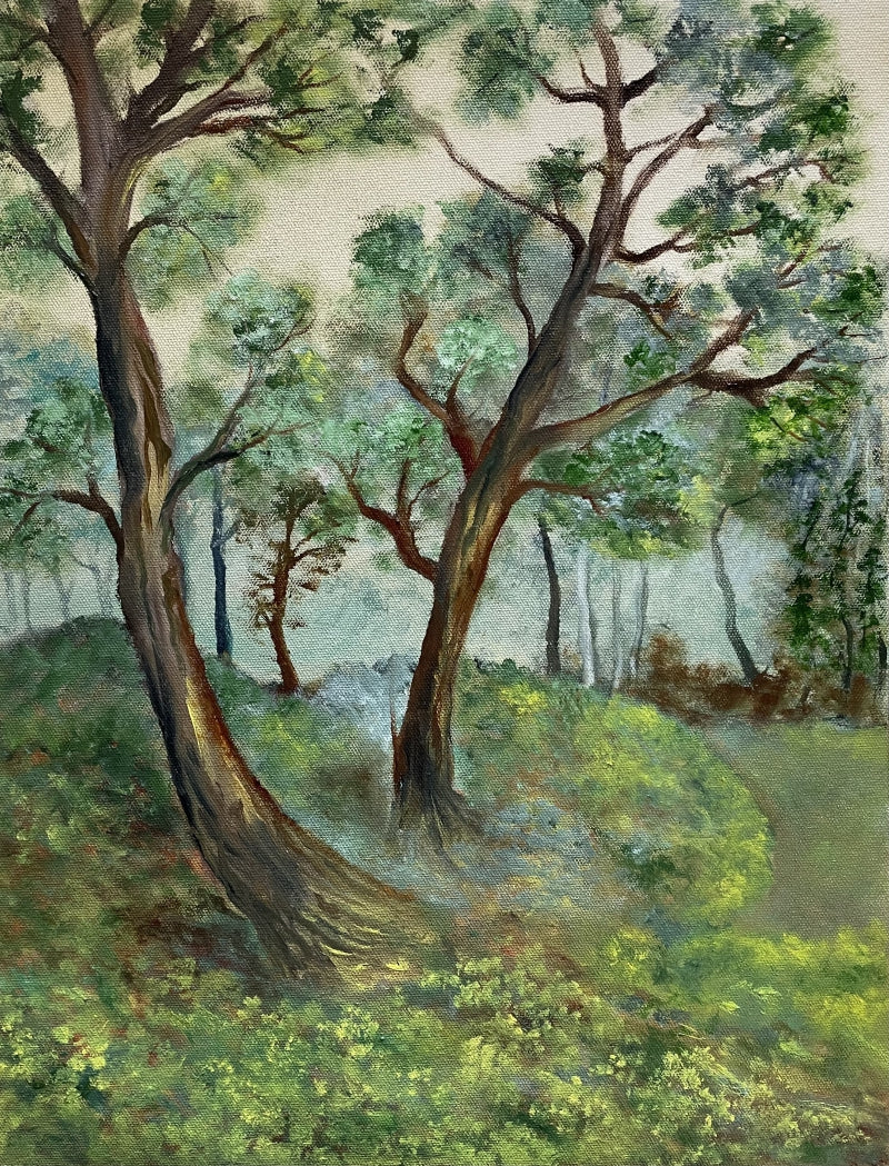 Serene Forest' nature oil painting by artist Umesh Pandey, 18x14 inch, on canvas