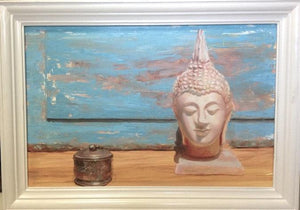 Serenity 7 (Serene Presence) by Rishi Kapil, Original Oil Religious Painting on Linen, Medium Horizontal Wall Art