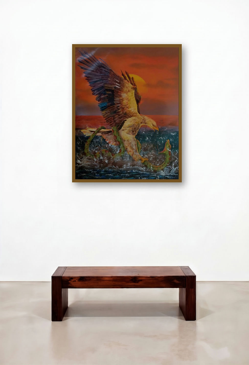Serpentine Attack (Clash of Titans) by artist Lisha N T displayed in a Mid-Century Modern Foyer
