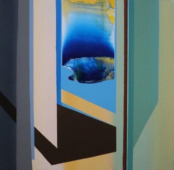 Abstract acrylic painting titled 'Shades Of Nature 1', 14x14 inch, by artist Anand Mali on Canvas