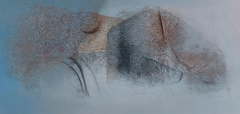 Abstract mixed media painting titled 'Shadow', 36x72 inches, by artist Sanju Jain on Canvas