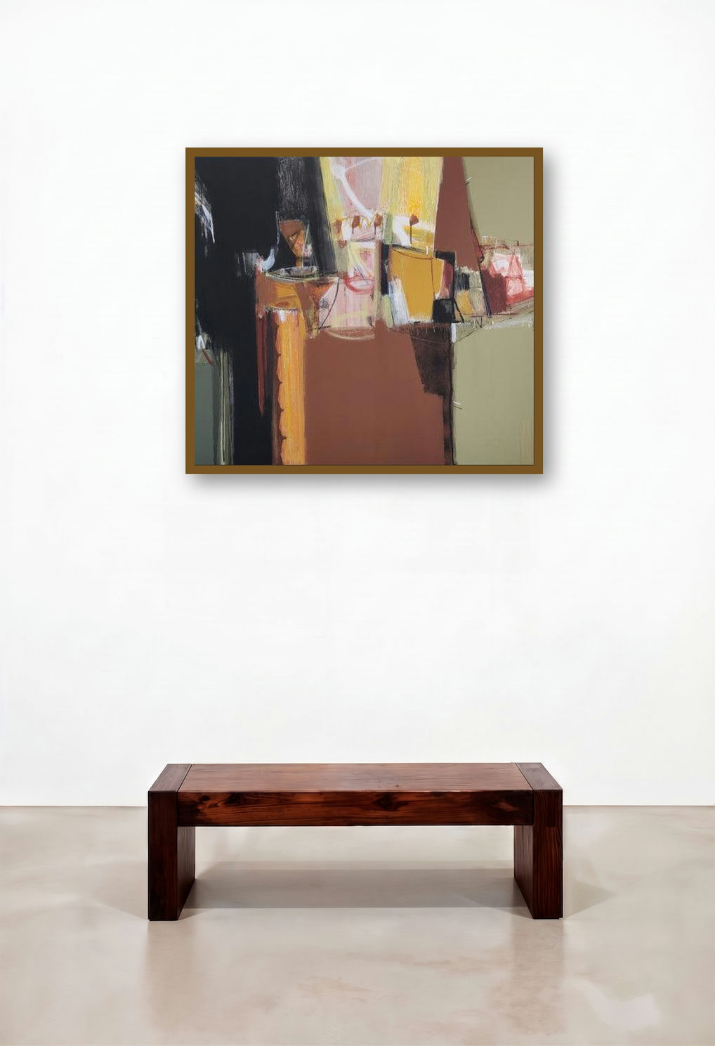Shadow Becomes Reality 19 (Untitled) by artist Anil Gaikwad displayed in a Mid-Century Modern Lounge