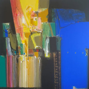 Abstract acrylic painting titled 'Shadow Becomes Reality 34', 70x70 inches, by artist Anil Gaikwad on Canvas