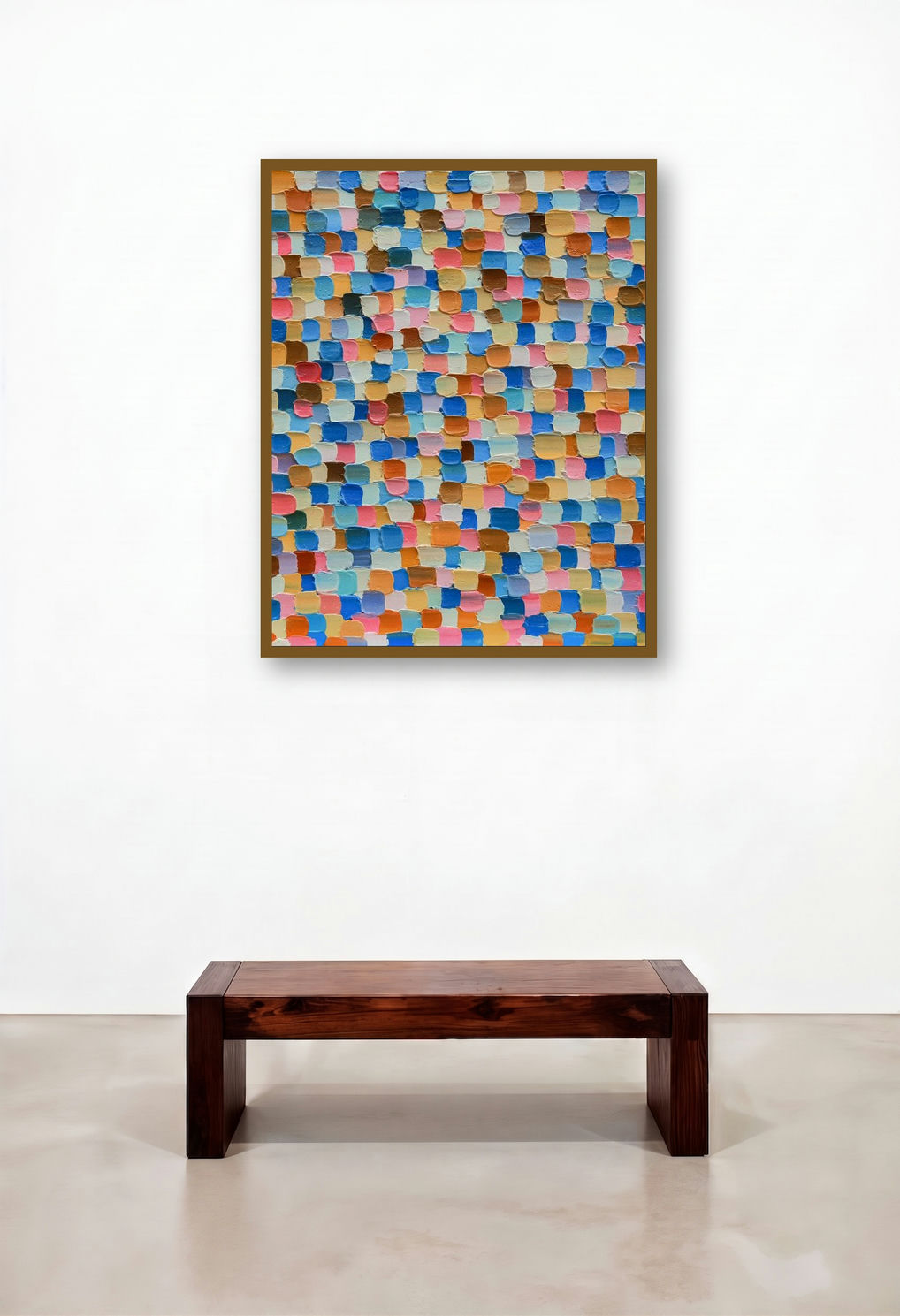 Shadow City 11 (Vibrant Mosaic) by artist Ganesh Pokharkar displayed in a Japandi Penthouse