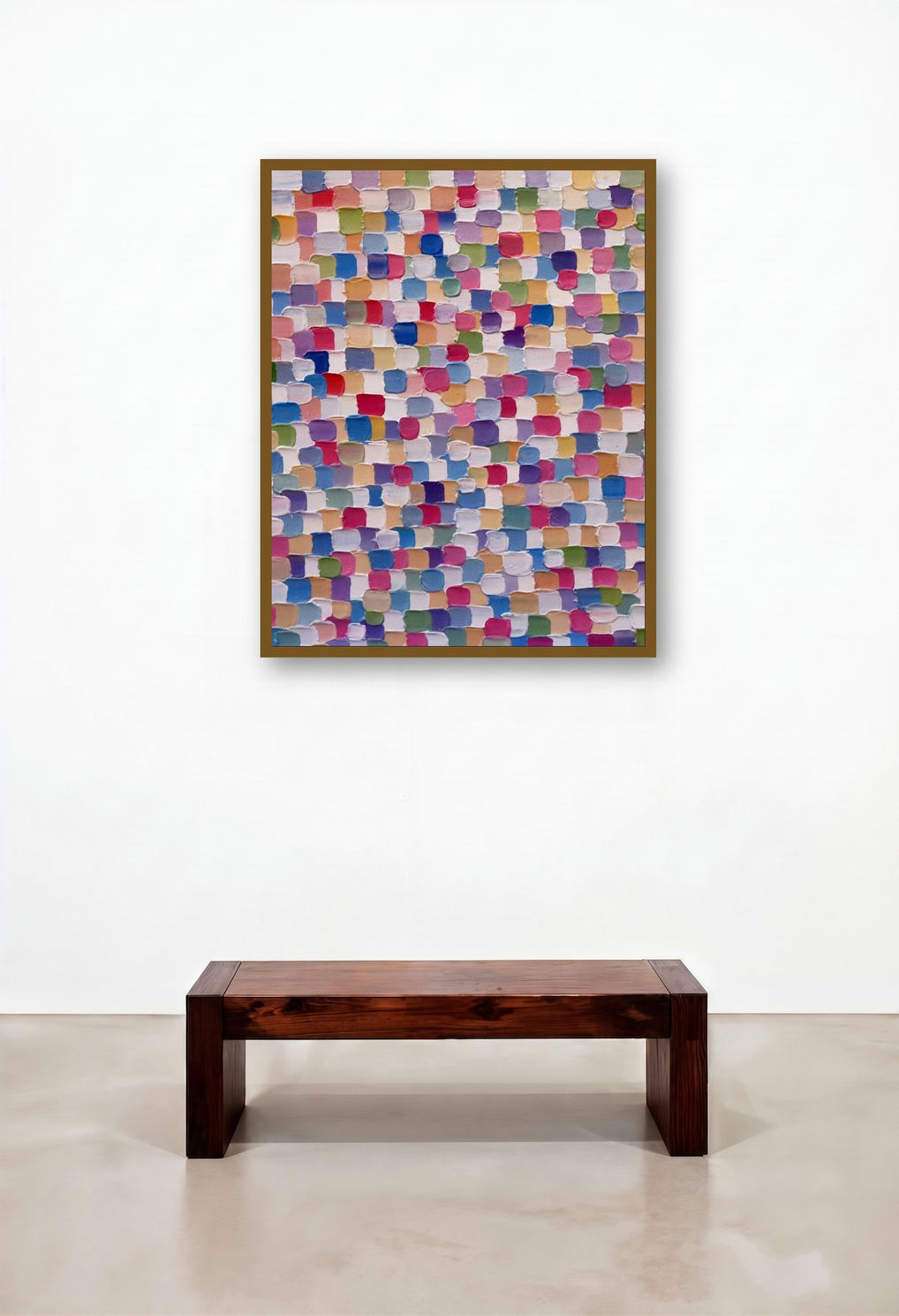 Shadow City 14 (Vibrant Mosaic) by artist Ganesh Pokharkar displayed in a Japandi Bedroom