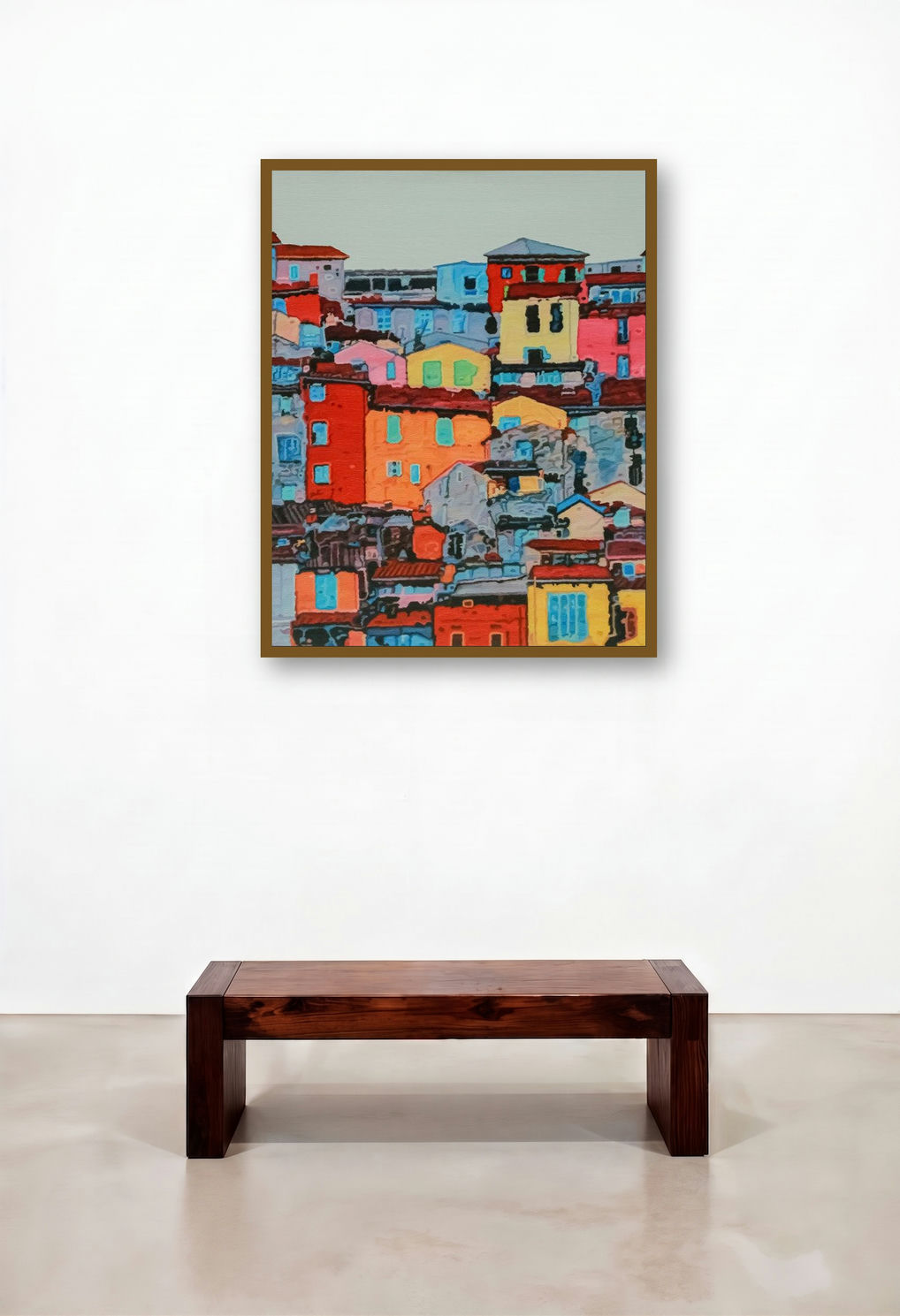 Shadow City 2 (Vibrant Village) by artist Ganesh Pokharkar displayed in a Luxury Reception Area