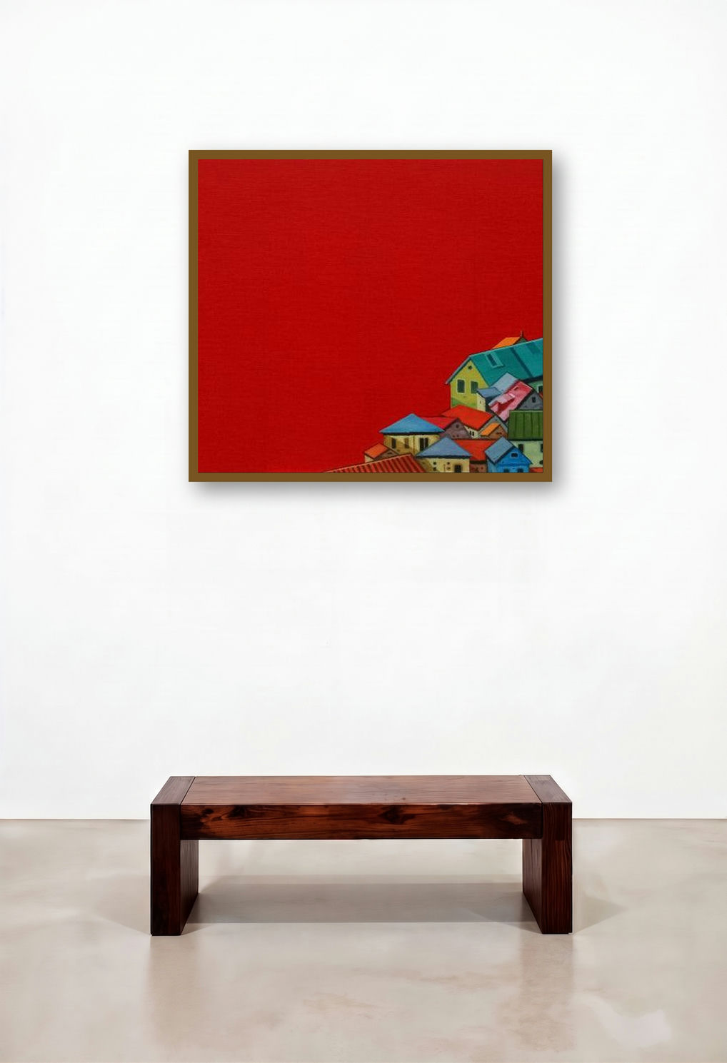 Shadow City 7 (Crimson Horizon) by artist Ganesh Pokharkar displayed in a Boutique Hotel Style Bedroom