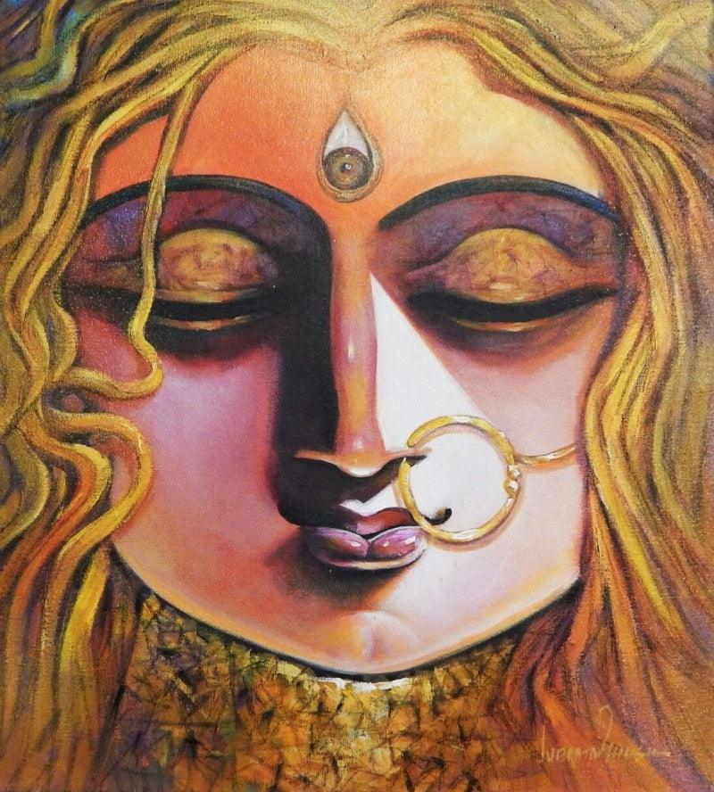 Figurative acrylic painting titled 'Shakti 1', 20x18 inches, by artist Subrata Ghosh on Canvas