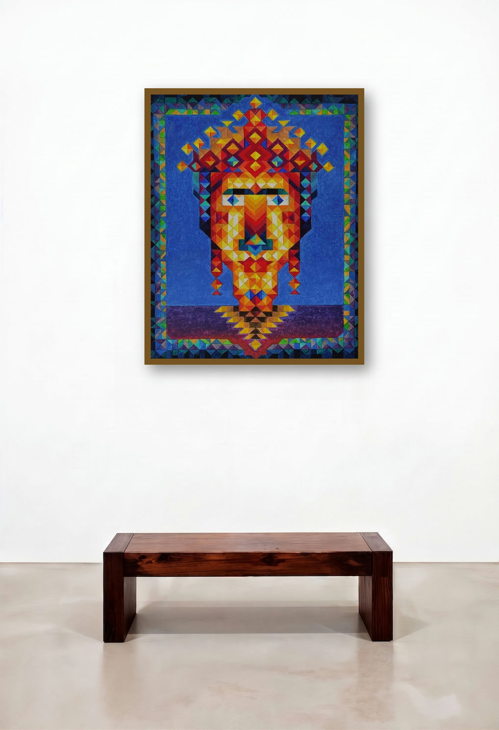 Shakti 4 (Ancient Wisdom) by artist Madhukar Munde displayed in a Mid-Century Modern Bedroom
