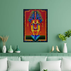 Preview of 'Shakti (Ancient Wisdom)' Painting by Madhukar Munde shown on a wall in a furnished room.