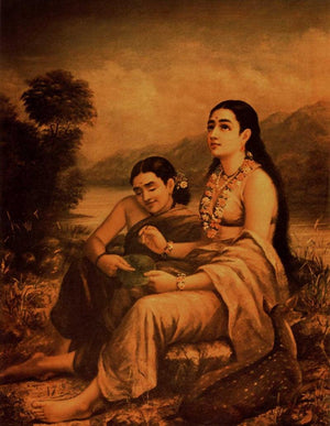 Shakumtalas Love Letter To Dushyanta (A Letter of Affection) by Raja Ravi Varma, Print Oil Figurative Painting on Canvas, X-Small Vertical Wall Art