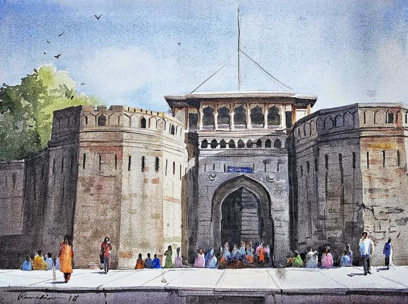 Cityscape acrylic painting titled 'Shaniwar Wada', 18x24 inches, by artist Ranabir Saha on Canvas