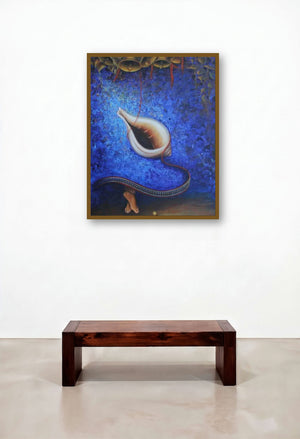 Shankh Leela (Cosmic Harmony) by artist Rakhi Baid displayed in a Contemporary Luxury Foyer