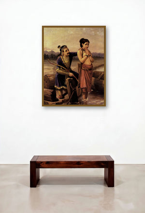 Shantanoo And Matsyagandha (A Rivers Embrace) by artist Raja Ravi Varma displayed in a Coastal Hallway