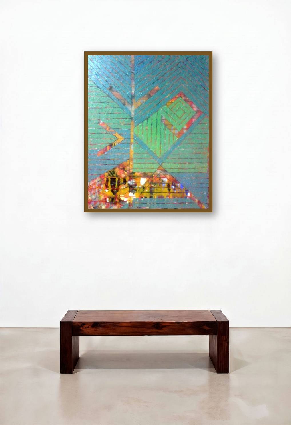 Share (Interwoven Dimensions: A Geometric Exploration) by artist Amol Satre displayed in a Industrial Family Room
