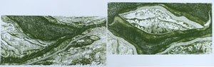 Shared Spaces (Dual Landscapes) by Sudeep Kumar Bashyal, Original Mixed Media Abstract Painting on Paper, Small Horizontal Wall Art