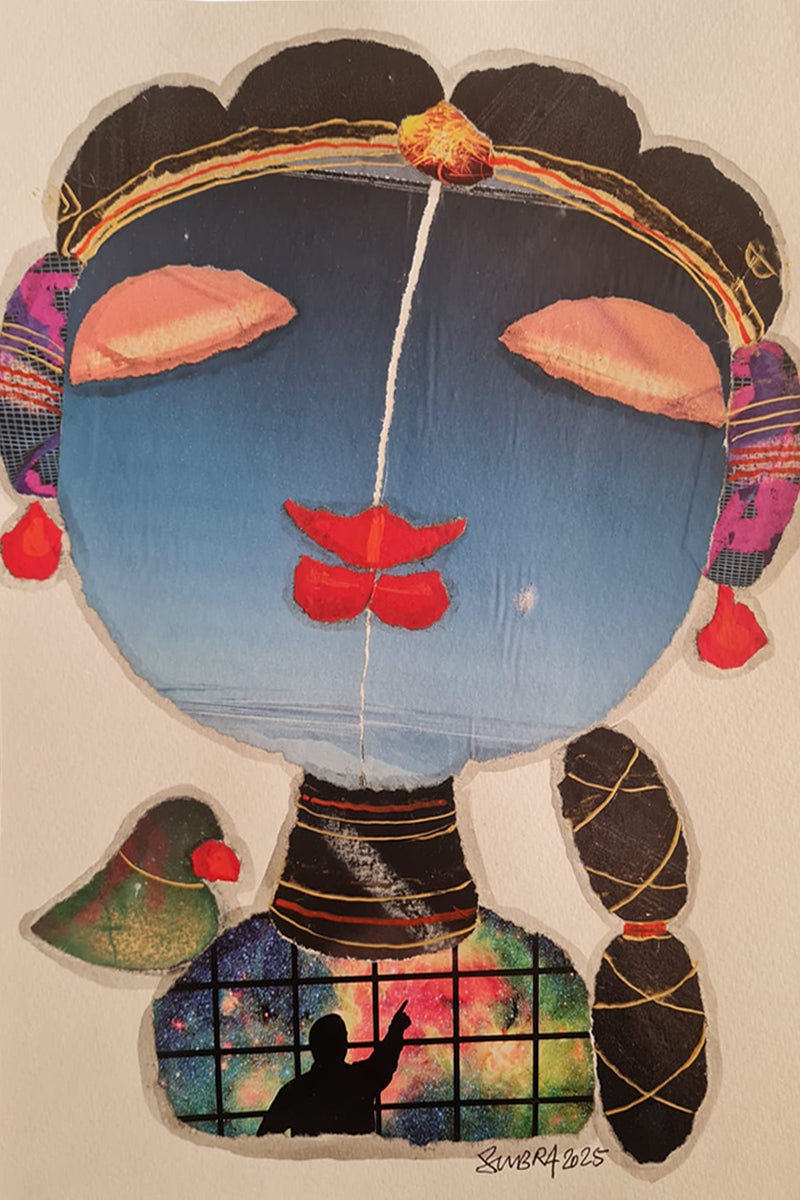 She 3' figurative mixed-media painting by artist G Subramanian, 12x8 inch, on paper