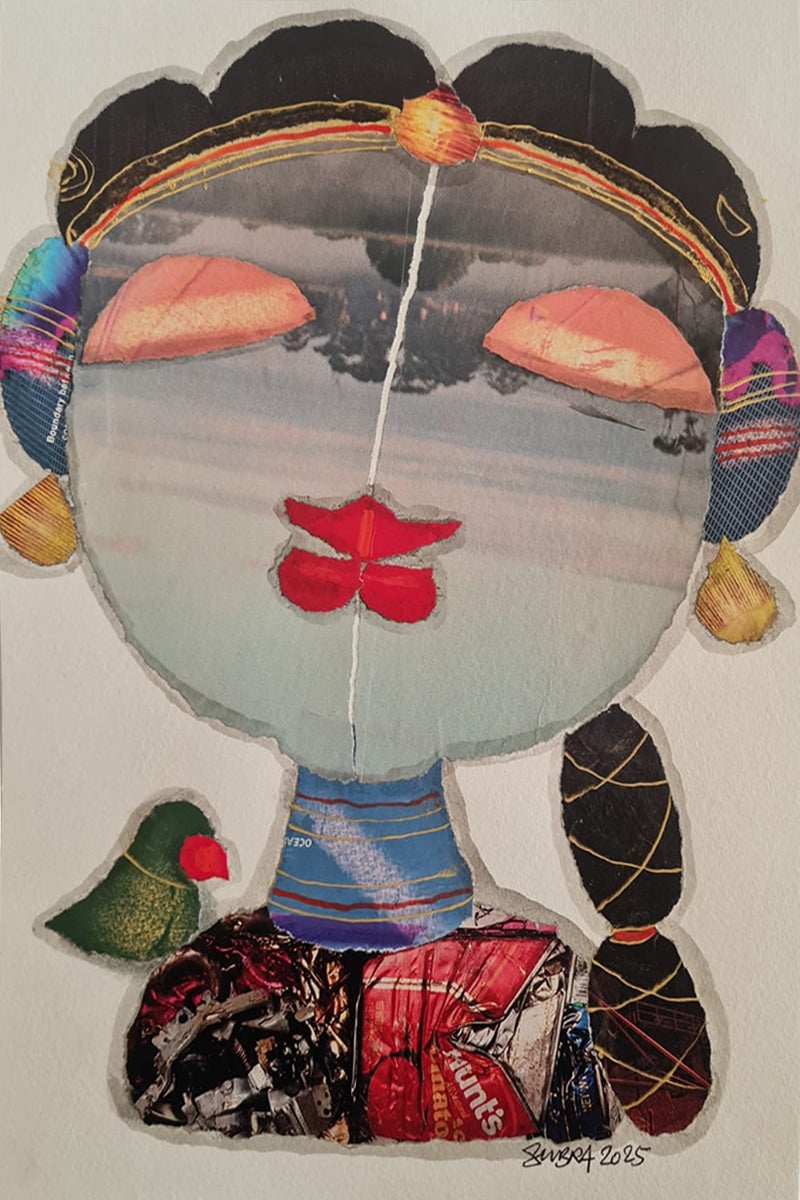 She 4' figurative mixed-media painting by artist G Subramanian, 12x8 inch, on paper