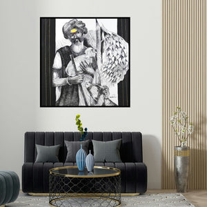 Raosaheb Gurav's 'The Shepherd (Pastoral Harmony)' painting visualized above a sofa in a contemporary room.