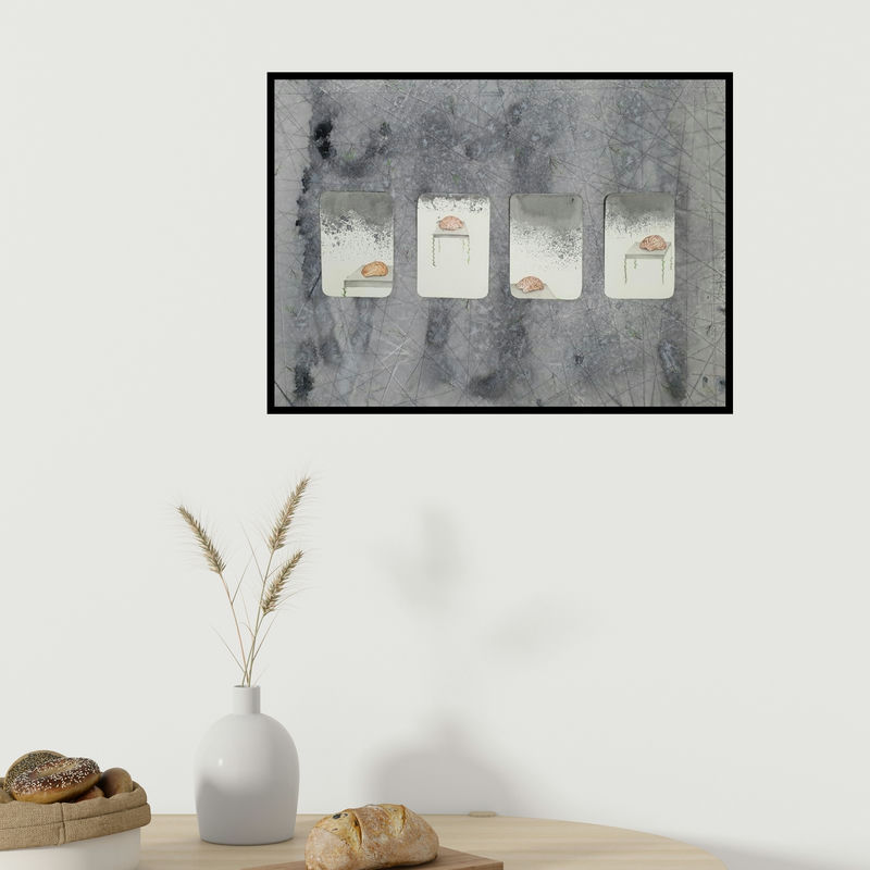 In-situ view of Dishakha Yadav's 'Shifting (The Weight of Thought)' painting in a room