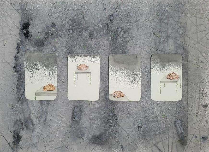 contemporary mixed media painting titled 'Shifting', 22x30 inches, by artist Dishakha Yadav on Paper