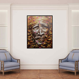 In-situ view of Darshan Sharma's 'Shirdi Sai Baba (Illuminated Soul)' painting in a room