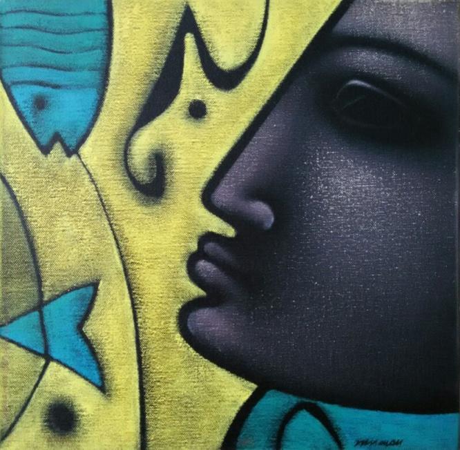 Religious acrylic painting titled 'Shiv 2', 18x18 inches, by artist Sanjay Bhalerao on Canvas