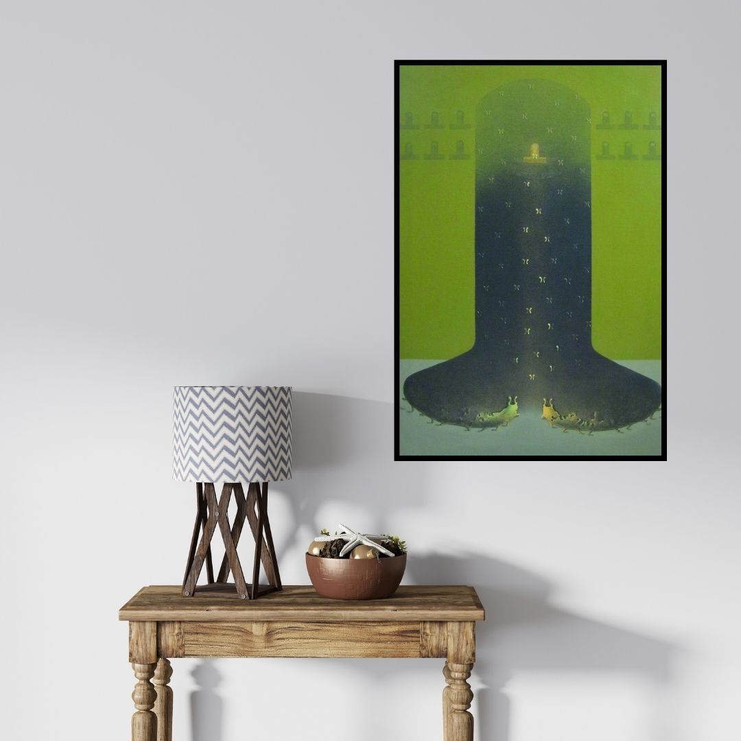 In-situ view of Mukesh Hattarge's 'Shiv Bhakti (The Inner Sanctum)' painting in a room