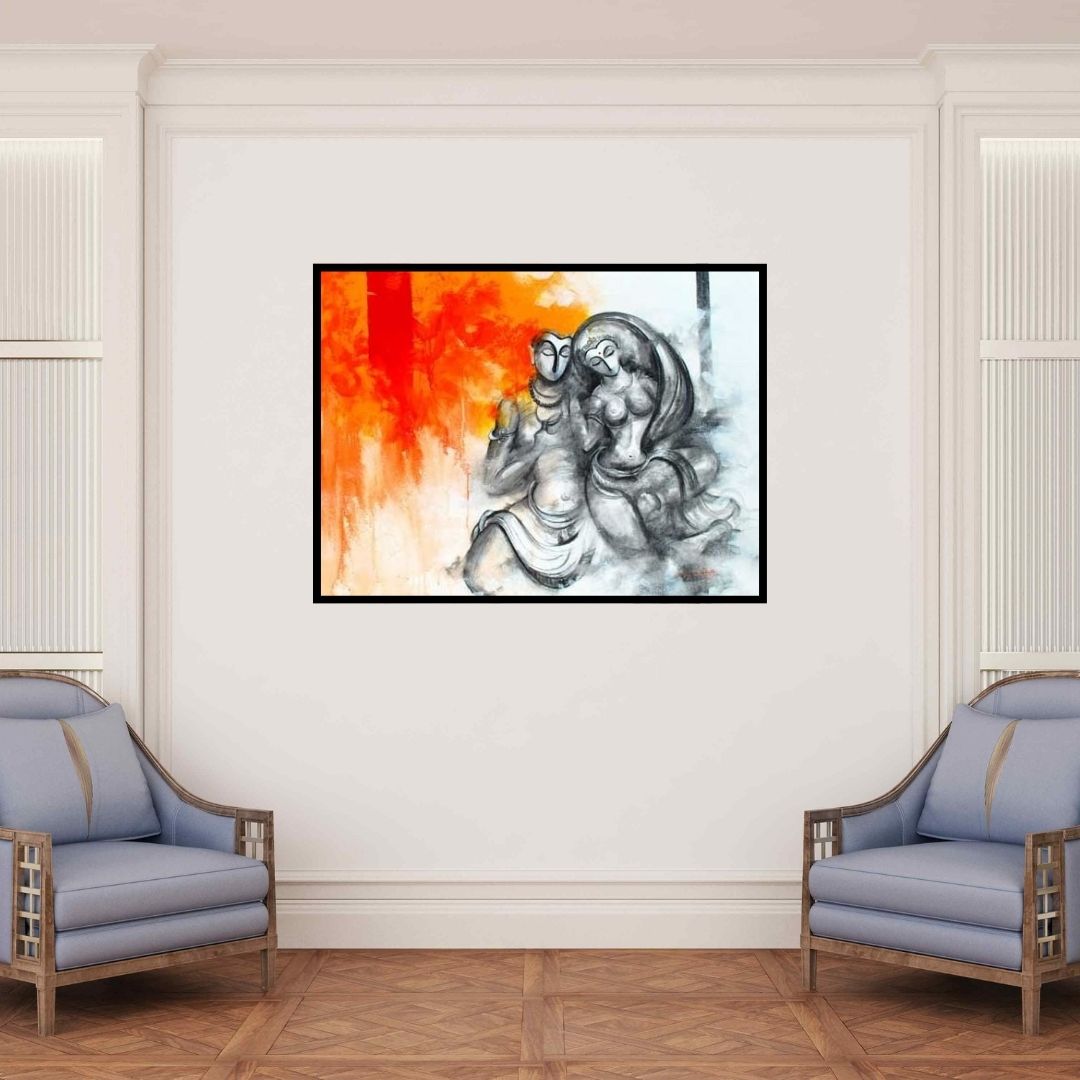 In-situ view of Narayan Shelke's 'Shiv Parvati (Cosmic Harmony: Shiva and Parvati)' painting in a room