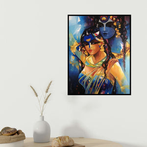 Rajeshwar Nyalapalli's 'Shiv Parvati In Rhythm Iv' painting visualized above a sofa in a contemporary room.