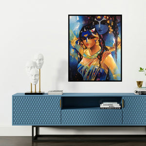'Shiv Parvati In Rhythm Iv' painting by Rajeshwar Nyalapalli shown on a wall in a furnished room.