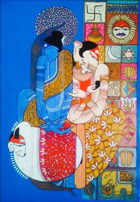 Shiva 11' religious acrylic painting by artist Pritam Chivate, 28x20 inch, on canvas