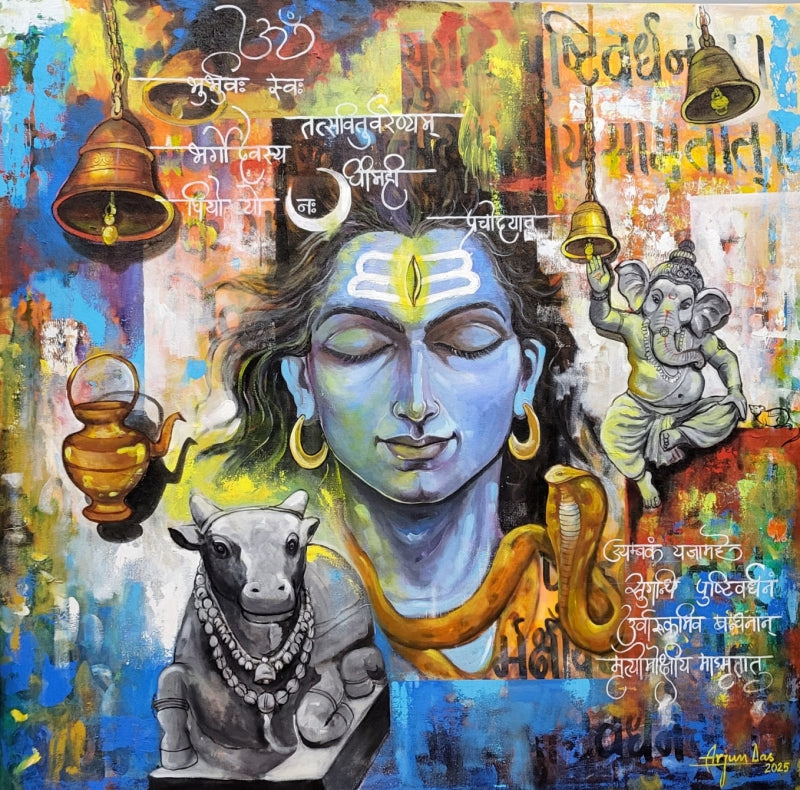 Shiva' religious acrylic painting by artist Arjun Das, 48x48 inch, on canvas
