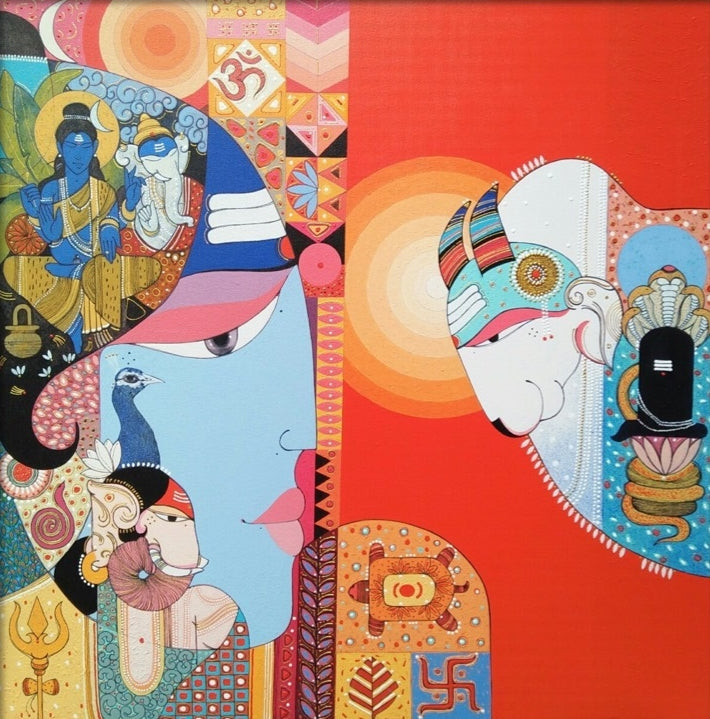 Shiva' religious acrylic painting by artist Pritam Chivate, 36x36 inch, on canvas